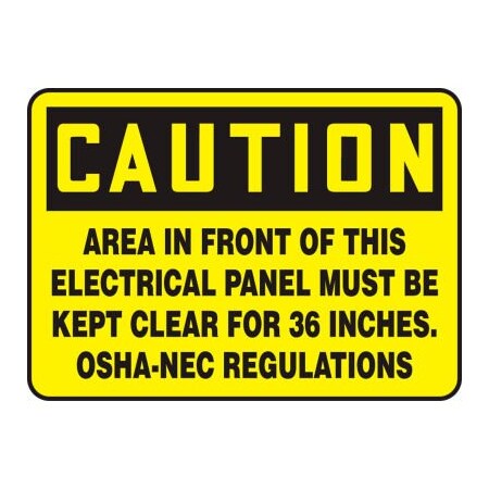 Accuform Accuform Caution Sign, Area In Front Of This Electrical, 14inW x 10inH, Plastic MELC625VP